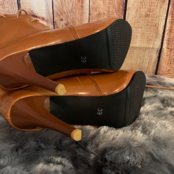 Cognac Laced Up Heel Boots - Picture 7 of 8